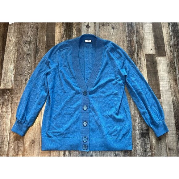 AKRIS Punto Virgin Wool Cashmere Cardigan Sweater in Blue Denim Size 8 - Picture 3 of 10